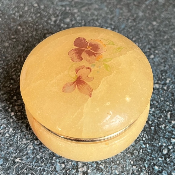 VINTAGE ITALIAN ALABASTER FLOWER TRINKET JEWELRY BOX from 1960s Nordstrom - Picture 2 of 10